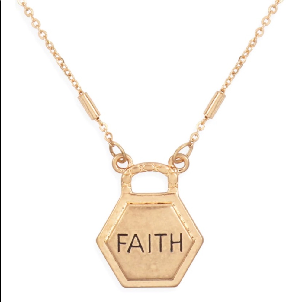 “FAITH” HEXAGON GOLD PENDANT CHARM NECKLACE - Picture 2 of 6